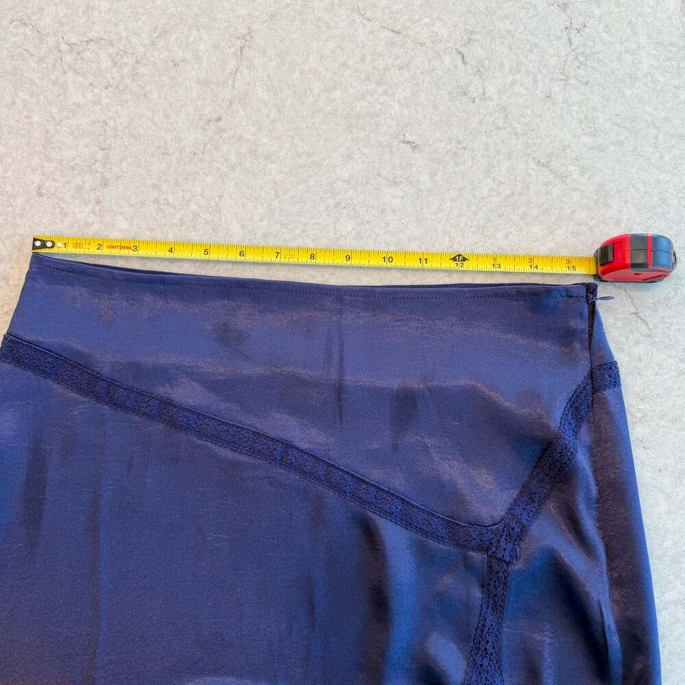 Free People Dakota Side Slit Satin Midi Skirt Navy Blue - Picture 6 of 8